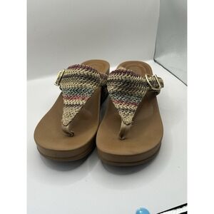Aetrex Kate Boho Braided Wedge Sandals Arch Support Thong Flip Flops Women's 7